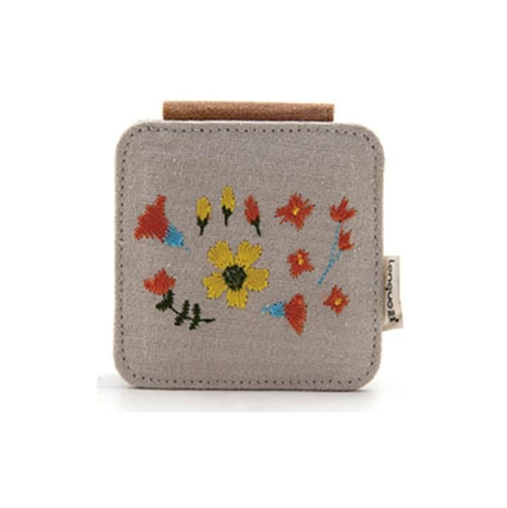 Brown/Beige Floral Compact mirror, Purse mirror